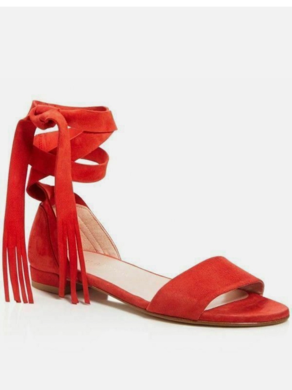 Stuart Weitzman Corbata RED Suede Lace Up Sandals - Size 9